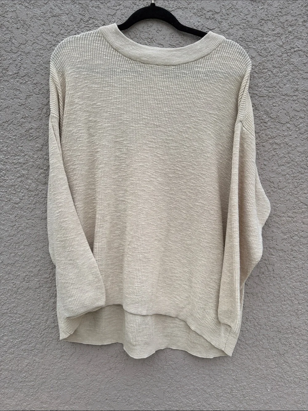 Free People Oversized Cream Waffle Knit Sweatshirt